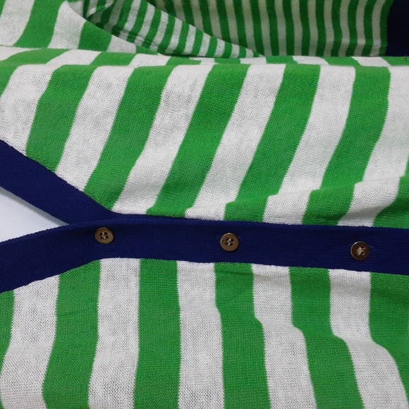 Jcp Cardigan Women Stripped Button Down M NATICAL vacation Beach Linen Green Y2k - Picture 3 of 8